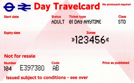 Day Travelcard 123456