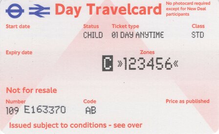 Day Travelcard Child 123456